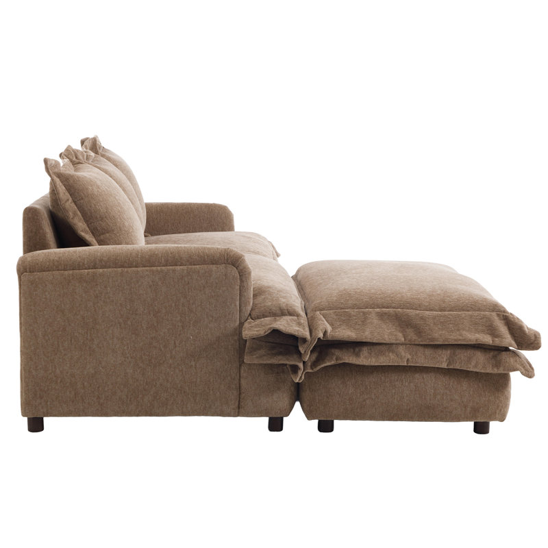 Canapé rembourré moderne 83 po de large avec repose-pieds Cloud, Brun