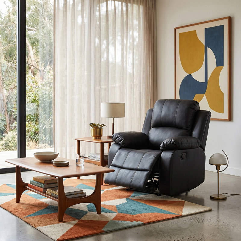 Luxe  Vegan Leather Manual Recling Chair, Black