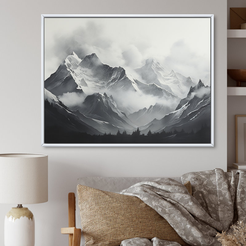 Moody Majestic Mountain Peaks - paysage de montagnes, impressions sur toile, Cadre flottant blanc
