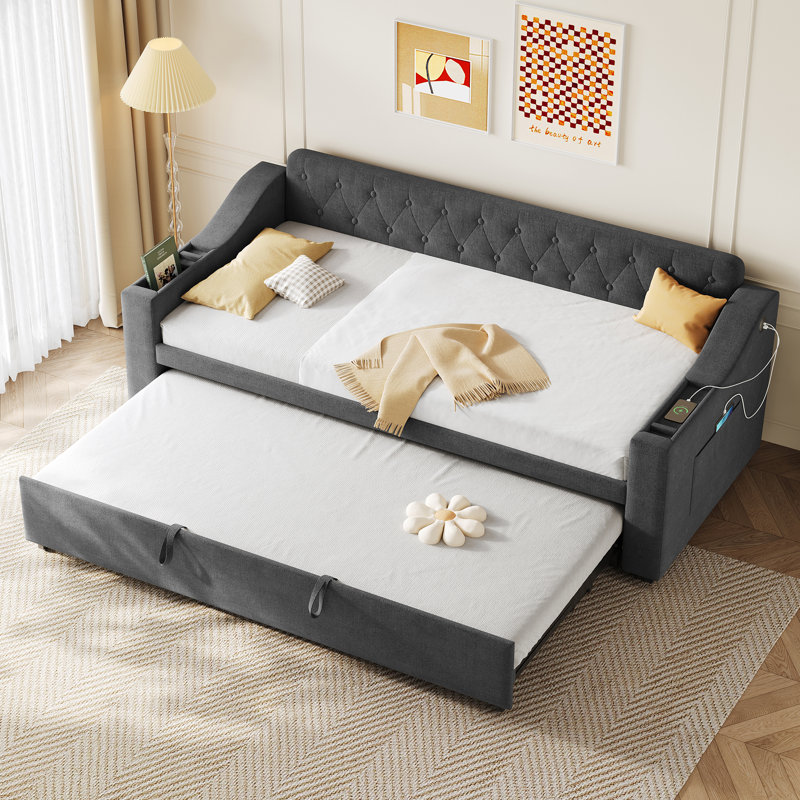 Upholstered Daybed with Trundle Bed