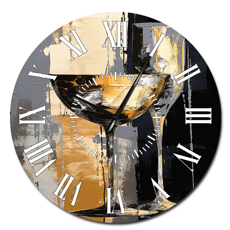 Champagne Collage With Glasses - Champagne White Face Wall Clock, Oversized
