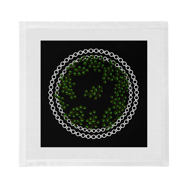 Christmas Berries Cotton Sateen Dinner Napkins, Green Black
