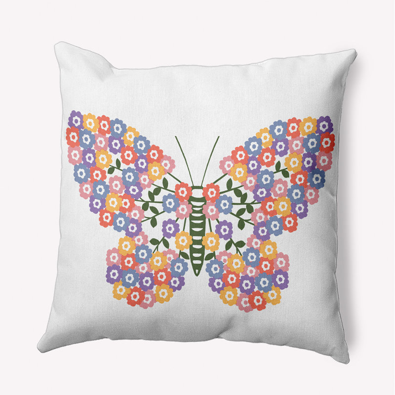 Coussin décoratif intérieur / extérieur Blooming Butterfly, Vert / Jaune, 20 po x 20 po