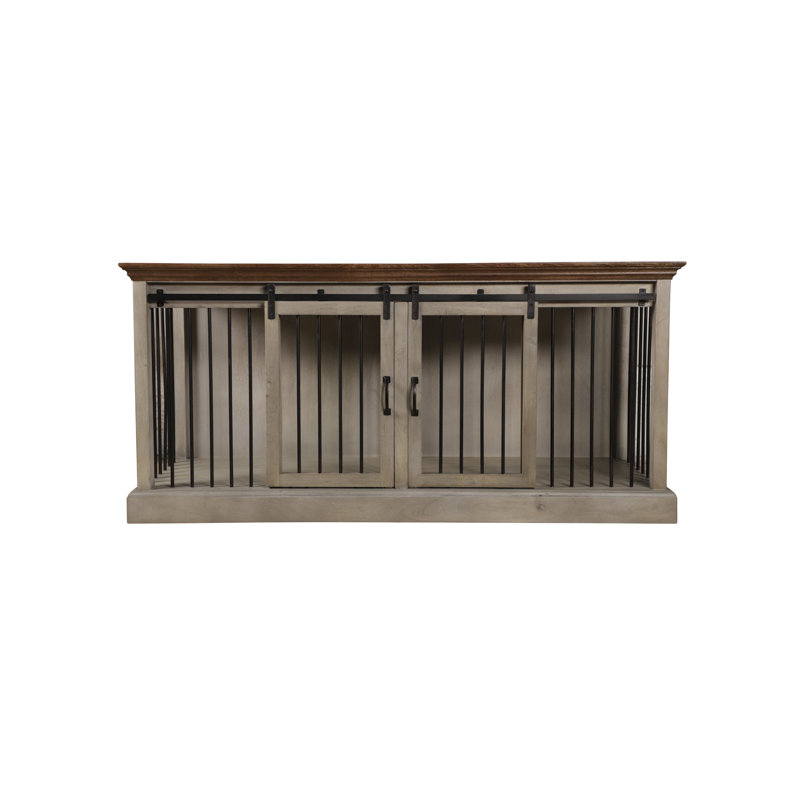Cage pour chien Chingford, Gris antique / noyer, Moyen (H 35 po x l 76 po x P 25 po)