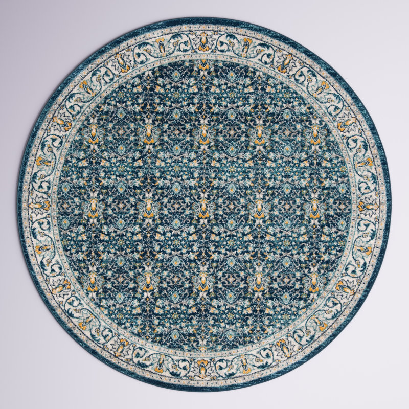 Tapis bleu marine / gris Christa Southwestern, Rond 6 pi 7 po
