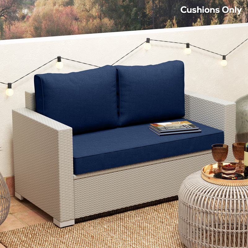 2 Seat Patio Furniture Cushions, 46x26x5 in, Thick Outdoor Loveseat Cushion Set with Removable Cover, Navy Blue