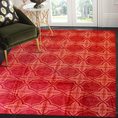 Dhurrie Red Hand Knotted Afghan Wool Area Rug