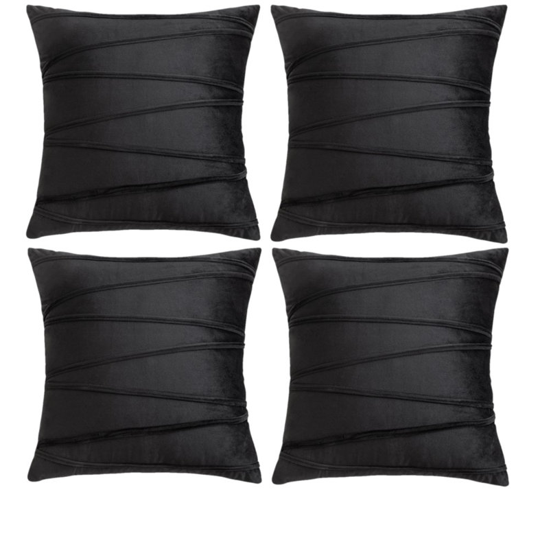 Ensemble de 4 coussins décoratifs en velours (inséré inclus), Noir