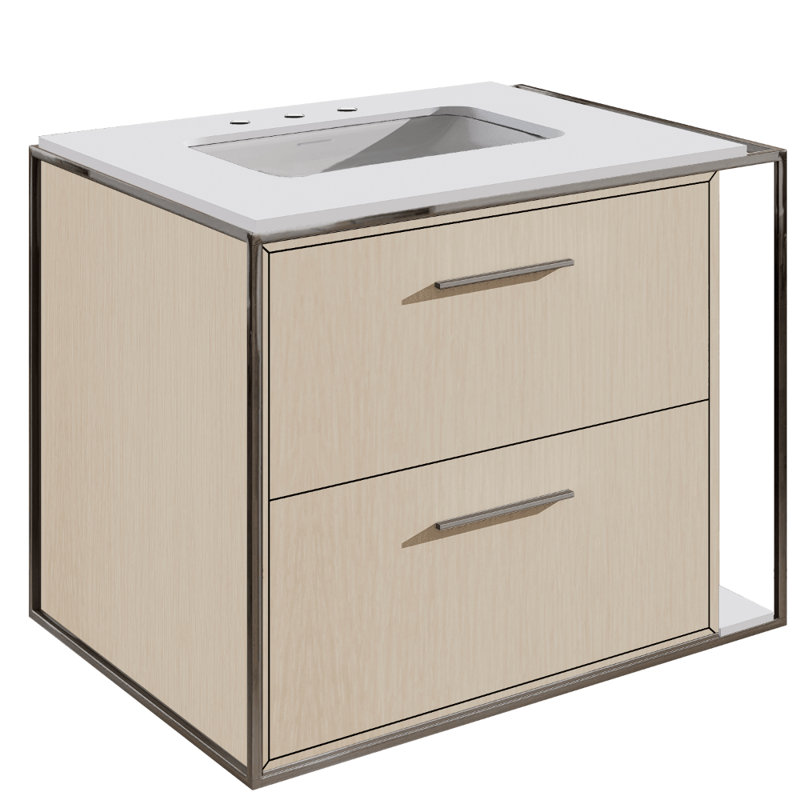 Linea 24" Vanity Base, Brass, 8" Widespread, White Oak
