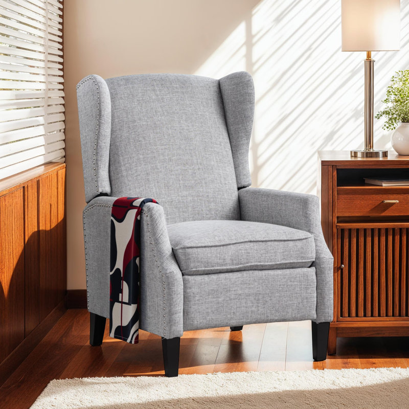 Elegant Wingback Recliner Chair, Extra Padded Cushion and Soft Fabric for Cozy Living Spaces, Gray