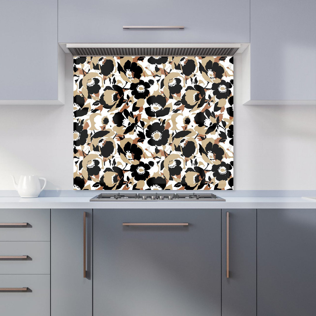 Modern Flower Pattern Premium Glass Kitchen Splashback W600mm x H750mm