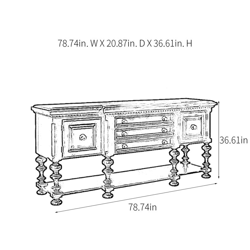 Console Retro Retro, H 36,61 po x l 78,74 po x P 20,87 po