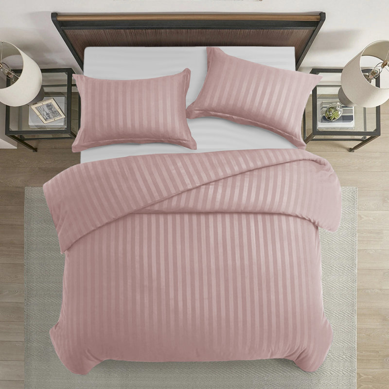 Microfiber Striped Duvet Cover Set with Pillowcases, Peach, King Duvet Cover Set + 2 Standard Pillowcases