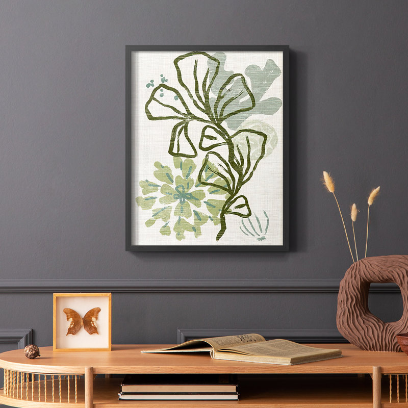 Coral Blockprint III, reproduction encadrée - bois massif, Noir, H 28 po x l 22 po