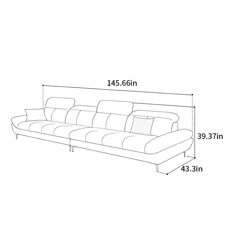 Canapé droit de luxe crème, H 39,37 po x l 145,66 po x P 43,3 po, 6