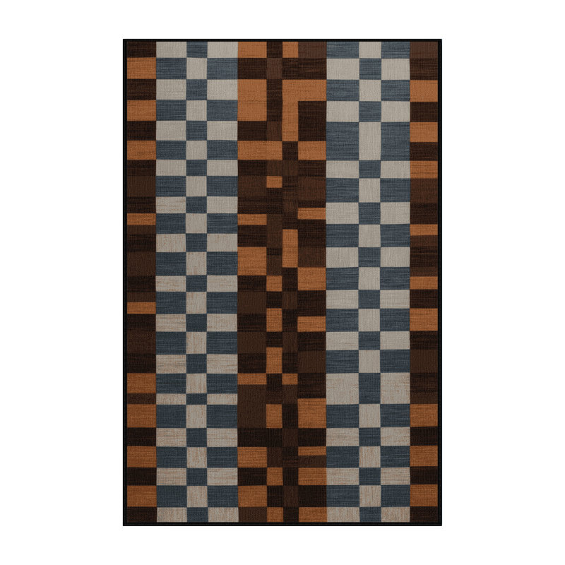Tapis brun à carreaux lavable à la machine, Rectangle 8 pi x 12 pi