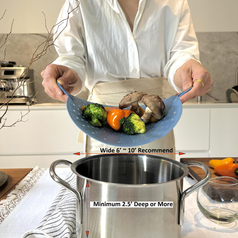 10" Silicone Steamer Basket, Silicone Steamer Insert for Pot Flexible Design (Blue)