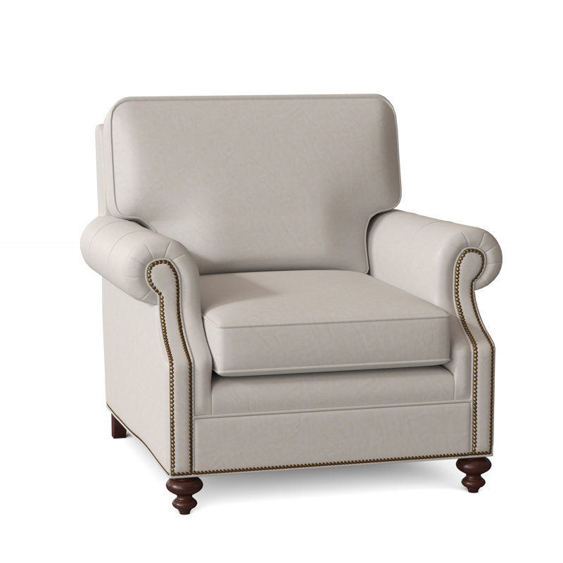 West Haven Club Chair, No Nailhead, Mahogany, Aline Light Gray Stonewash Genuine Leather