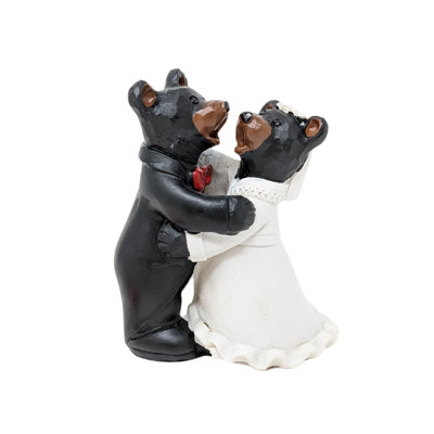 Resin Rustic Woodland Dancing Bride and Groom Bear Figurine Black Bear Couple Celebrating Love and Marriage