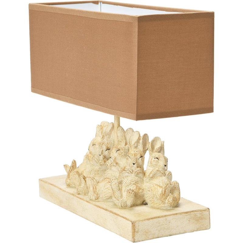 Whitewashed Rabbit Table Lamp With Linen Shade, Farmhouse Nursery Decor, Animal-Themed Bedroom Light