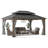 Sunjoy 12x16 ft. Wood Gazebo, Outdoor Patio Steel Hardtop Gazebo, Cedar Framed Wooden Gazebo with 2-tier Metal Roof, Suitable for Patios, Lawn, and Backyard, Dark Brown