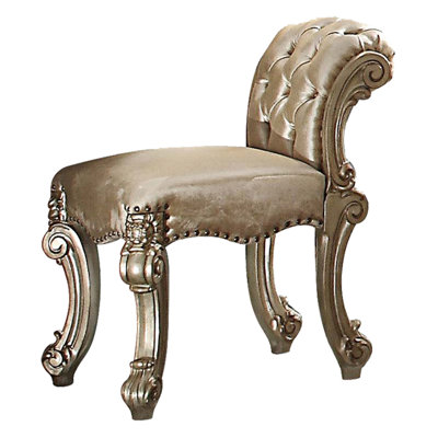 Tabouret de coiffeuse en os et patine dorée avec garniture cloutée