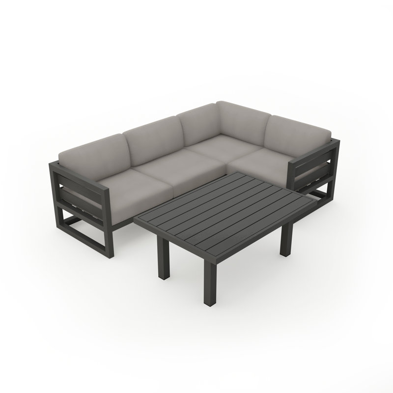 Avion Classic 5 Piece Sectional Set - Black - Cast Lagoon, Canvas Charcoal Sunbrella® Canvas, Slate