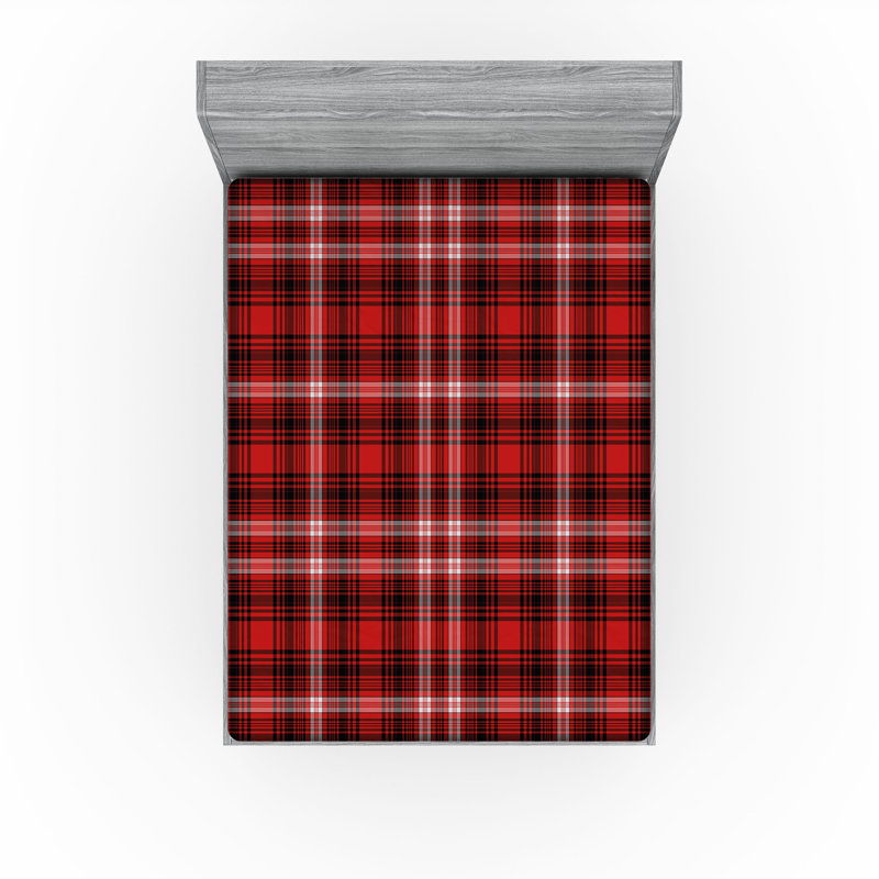 Drap-housse Ambesonne, paquet de 2, Écarlate / noir / motif écossais blanc, Drap-housse de taille très grand