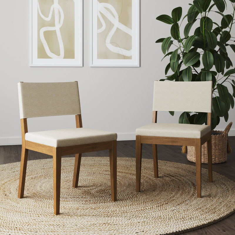 Light Brown Solid Wood Upholstered Dining Chair, 2-Pack, Brown, Beige/Ivory, 2