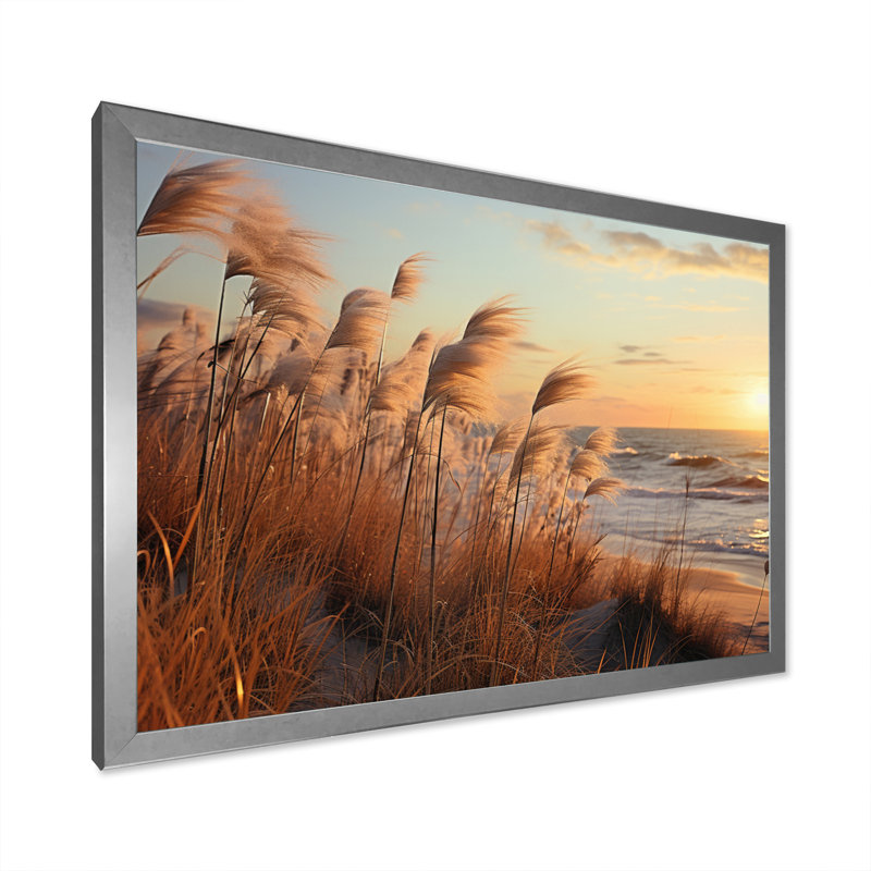 Amaaya Photo Beach Grass I sur impression sur toile, H 24 po x l 32 po x P 1 po, Cadre photo argenté