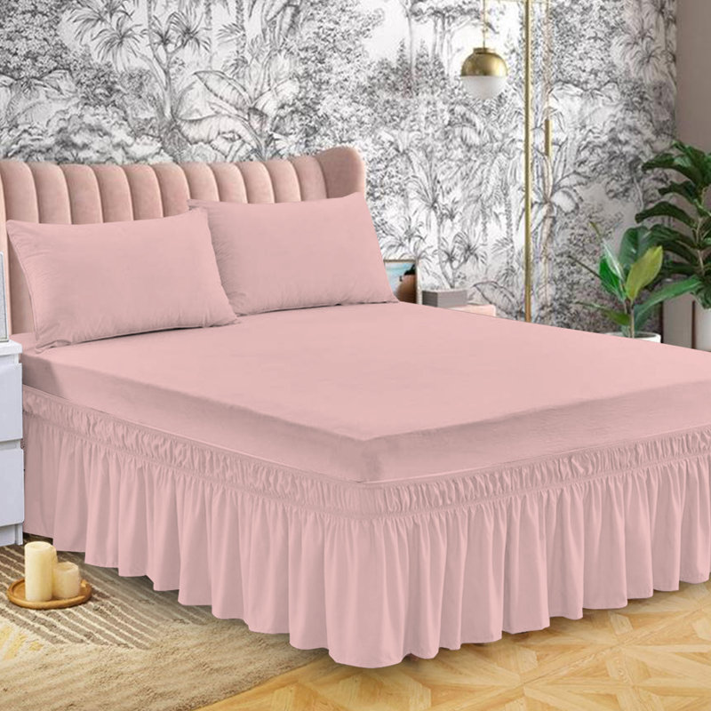 Bel Tailored Wrap Around Bed Skirt, Pink, Kingsize (5')