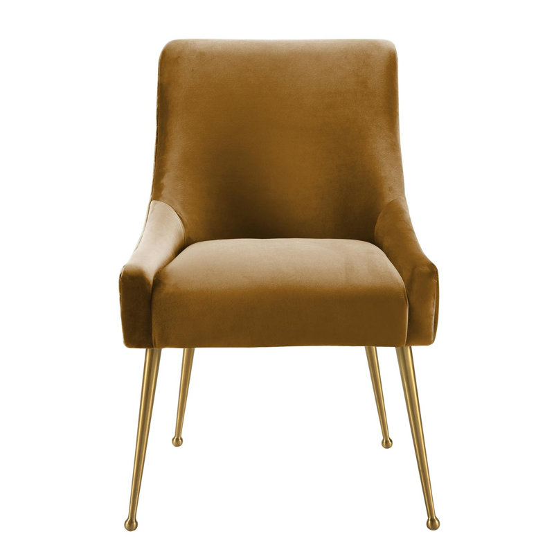 19'' H Velvet Upholstered Metal Parsons Chair, Gold, Brown Velvet