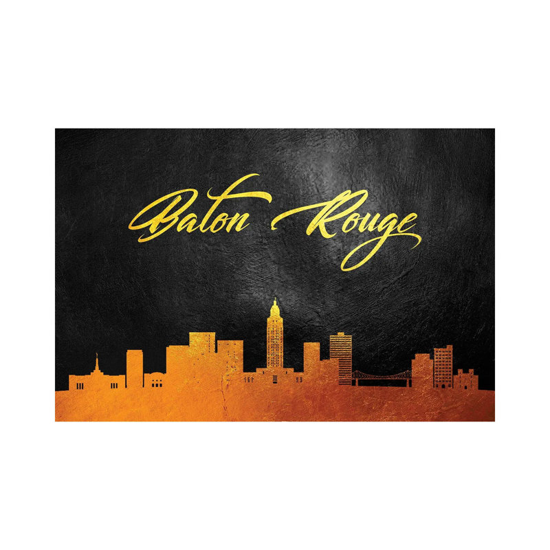 Baton Rouge Louisiana Gold Skyline 1 Piece Wrapped Canvas Wall Art, 30.48 cm H x 45.72 cm W