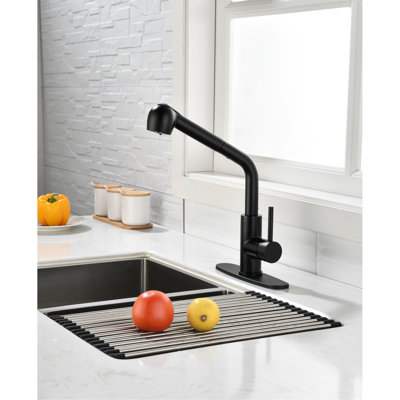 Robinet de lavabo rétractable noir mat, robinet de cuisine à poignée simple avec bec pivotant sur 360 °. Corrosion et rouille - Revêtement pour une utilisation à long terme. Ajustez facilement la température de l'eau à l'aide d'une poignée. Acier inoxydable