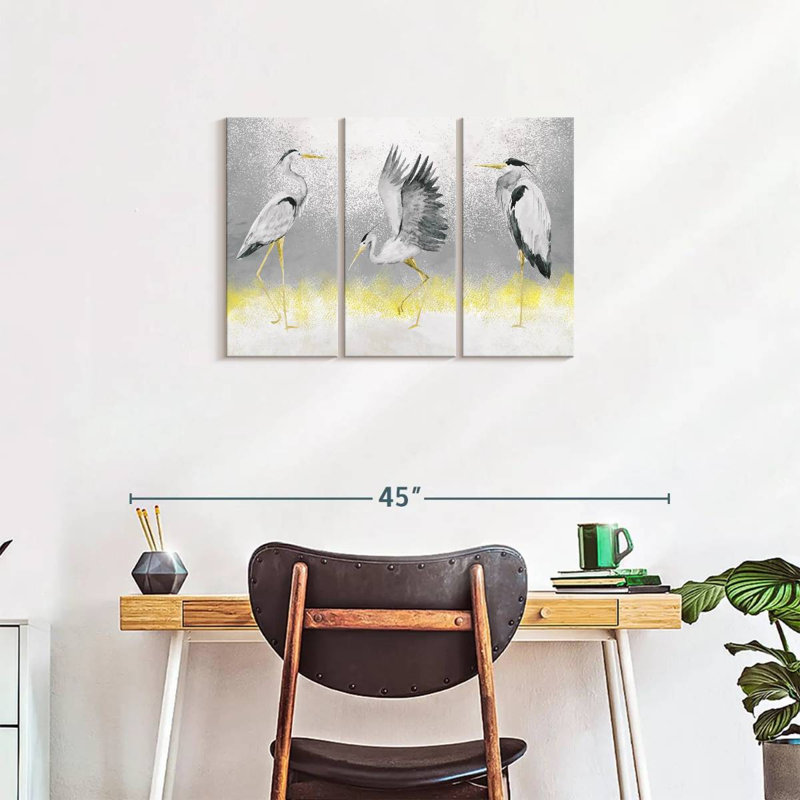 «Great White Herons», ensemble de 3 reproductions sur toile par Julie P, H 20 po x l 33 po x P 1,25 po