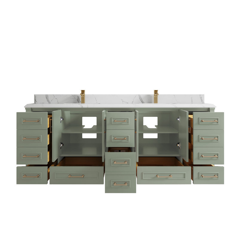 Meuble-lavabo de salle de bain l 84 po x P 22 po x H 36 po Aberdeen, 1,5 po Calacatta, À feuilles persistantes