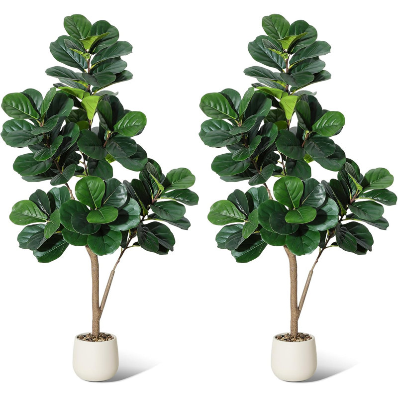 Ensemble de 2 figuiers de violon artificiels 4 pi, 2, 77 feuilles, jardinières décoratives blanches