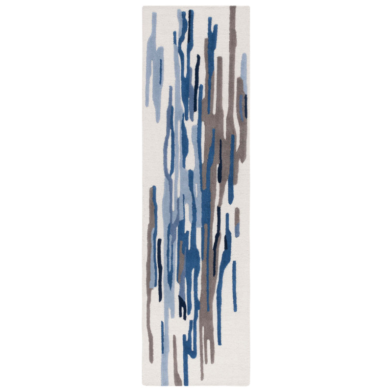 Rodeo Drive Hand Tufted Wool/Cotton Abstract Rug in Blue/Ivory, Runner 2'3" x 8'