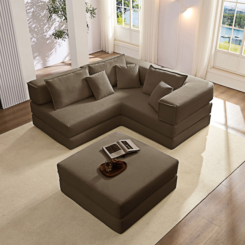 Canapé modulaire rembourré avec coussins, Brun