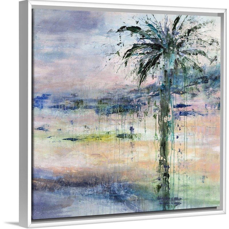 « one day from vacances », peinture sur toile, H 17,7 po x l 17,7 po x p 1,75 po, Cadre flottant blanc
