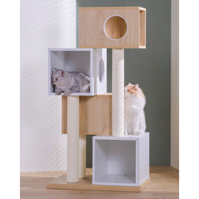 Arbre à chat carré en bois massif et en papier kraft Minimalist
