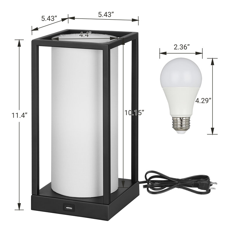 Izaiah 11.4'' Bedside Table Lamp Set with USB, White