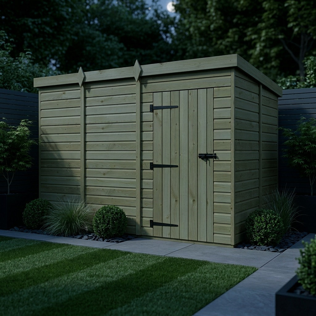 Total Sheds 11ft x 9ft Pent Garden Shed - Single Door - No Windows - Pressure Treated Timber - UK Manufactured