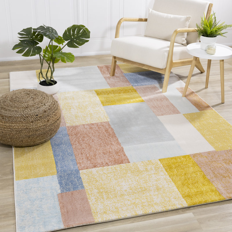 Tapis à motif géométrique intérieur jaune, orange, contemporain et contemporain 5 pi x 8 pi (5 pi 3 po x 7 pi 7 po) Branch