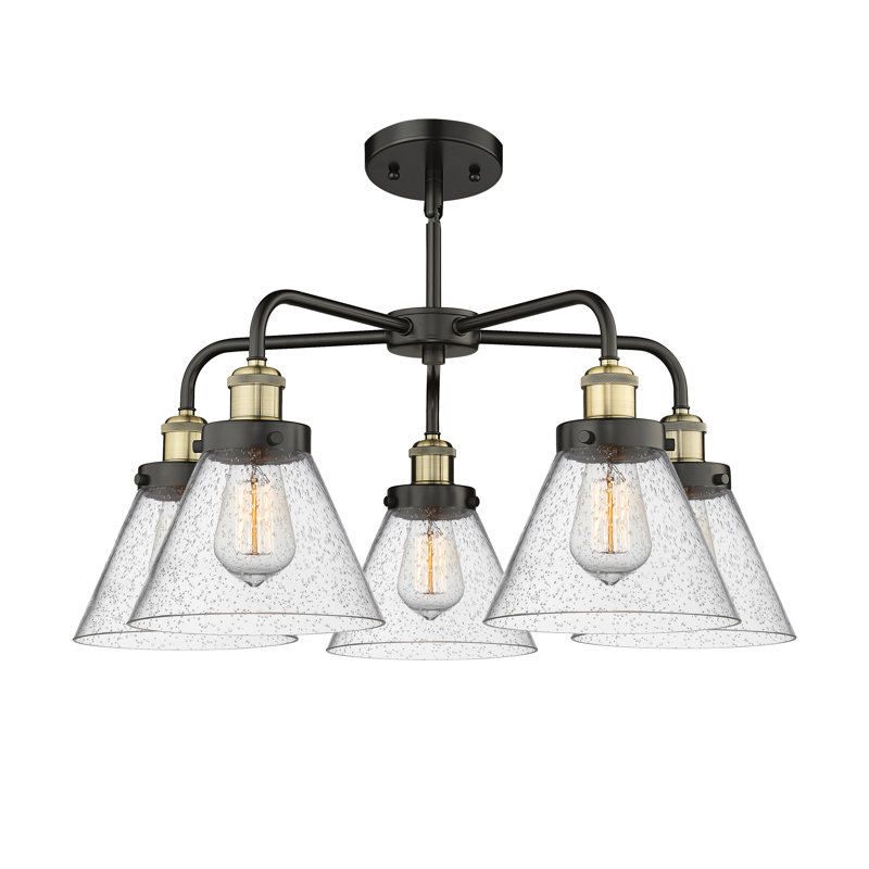 Lustre suspendu 5 lumières Cone, Grainé, Laiton antique noir
