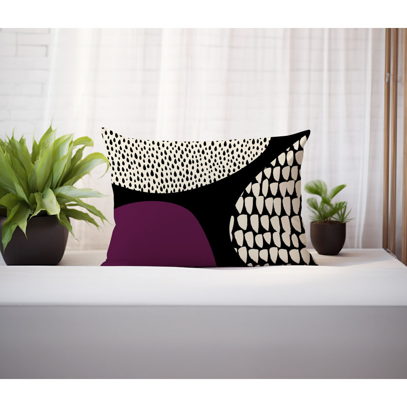 Coussin lombaire réversible intérieur / extérieur Vikka, H 18 po x l 25 po, Mauve / noir / blanc cassé