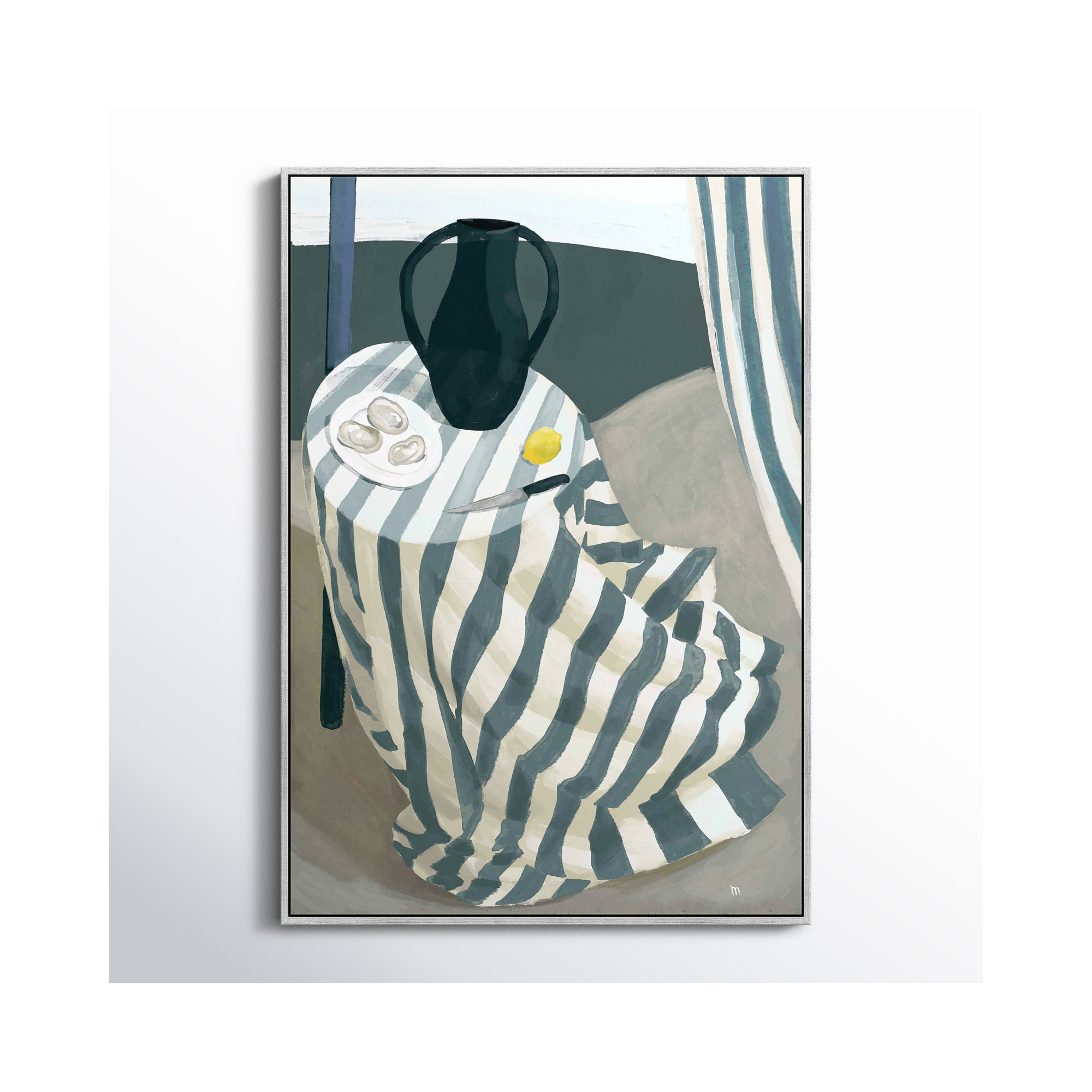 Oysters At The Beach by Marco Marella For Studio M, 21" W x 30" H, Gold Framed Canvas