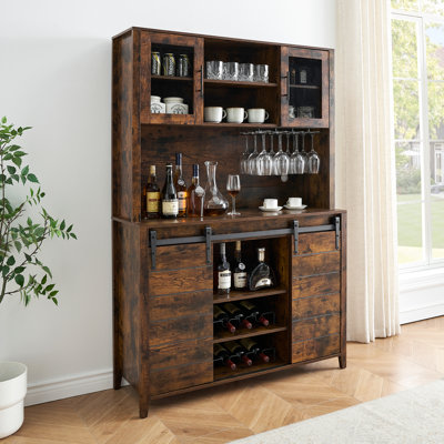 Armoire de bar en chêne, armoire de bar avec portes de grange coulissantes Farmhouse