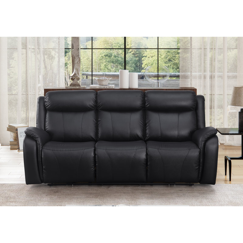 Ackermanville 85" Vegan Leather Power Reclining Sofa, Black Faux Leather