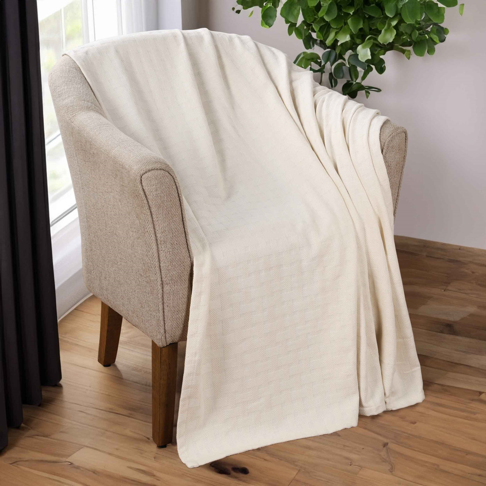 Bertie Cotton Machine Woven Throw Blanket, Ivory, Twin